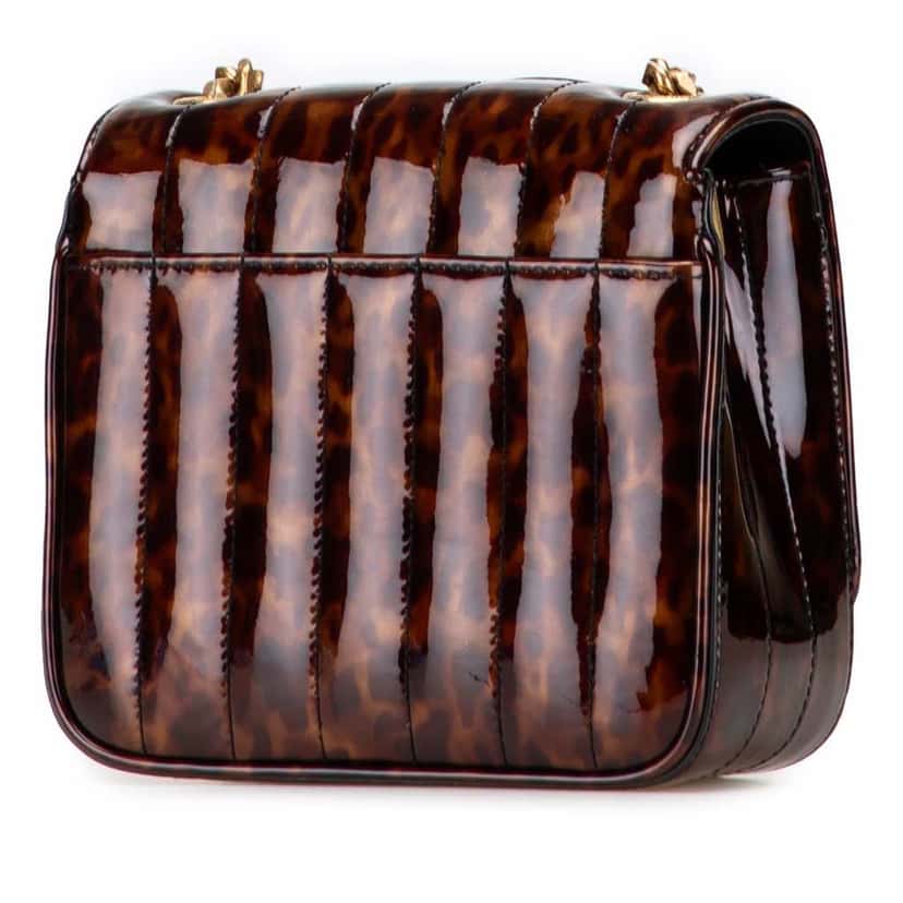 Saint Laurent Small Patent Monogram Tortoiseshell Vicky Chain Bag Brown Leather Good condition - Back View