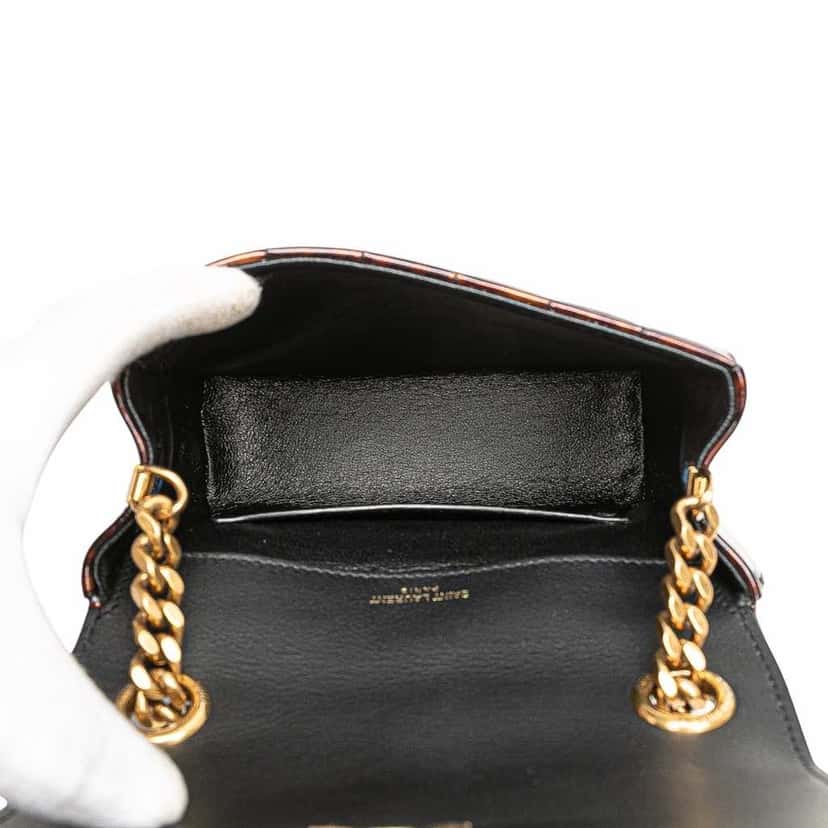 Saint Laurent Small Patent Monogram Tortoiseshell Vicky Chain Bag Brown Leather Good condition - Model View