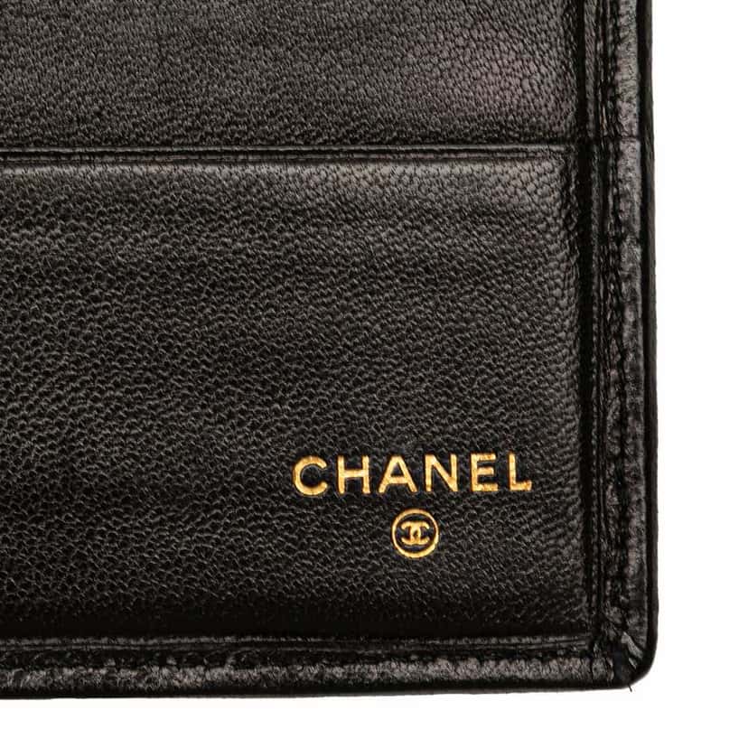 Chanel Double Stitched Lambskin Long Bill Wallet Black Leather Good condition - Box View