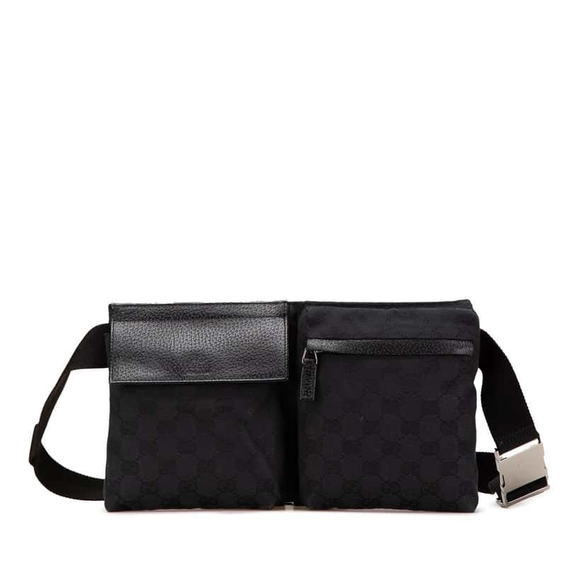 Gucci GG Canvas Double Pocket Belt Bag Black Canvas Good condition - Front View