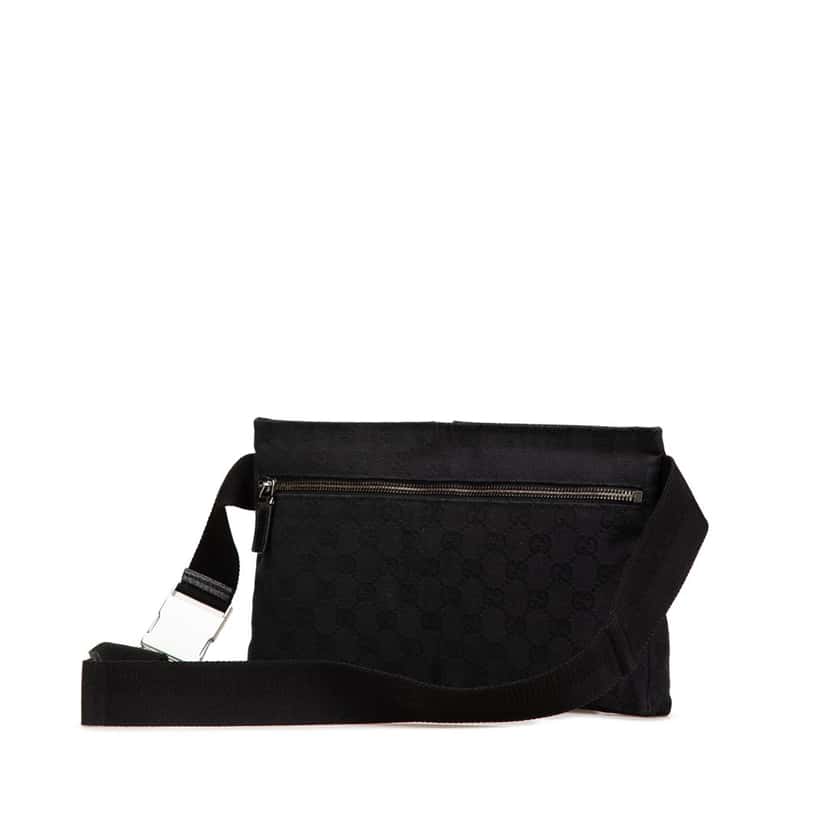 Gucci GG Canvas Double Pocket Belt Bag Black Canvas Good condition - Back View