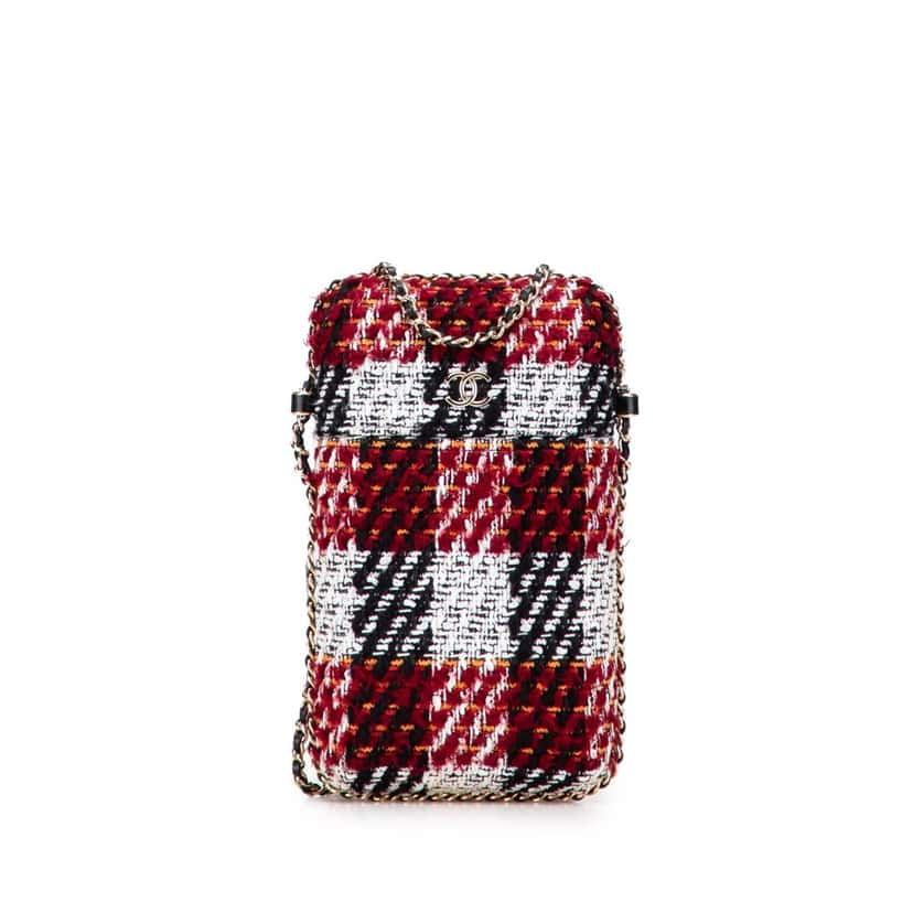 Chanel Tweed Chain Around Phone Holder Red Tweed Good condition - Front View