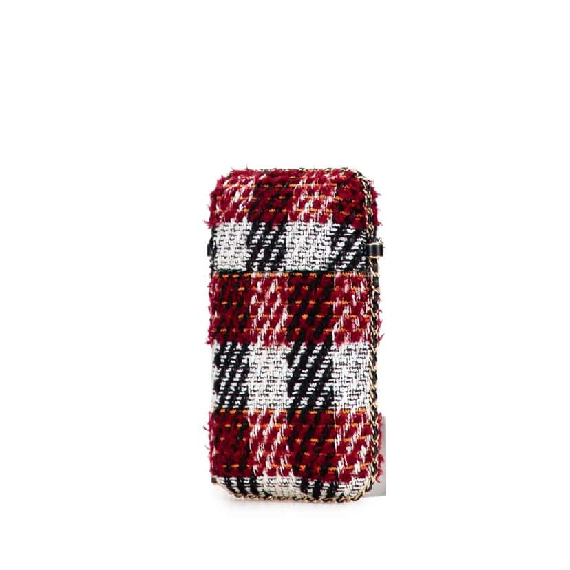 Chanel Tweed Chain Around Phone Holder Red Tweed Good condition - Back View