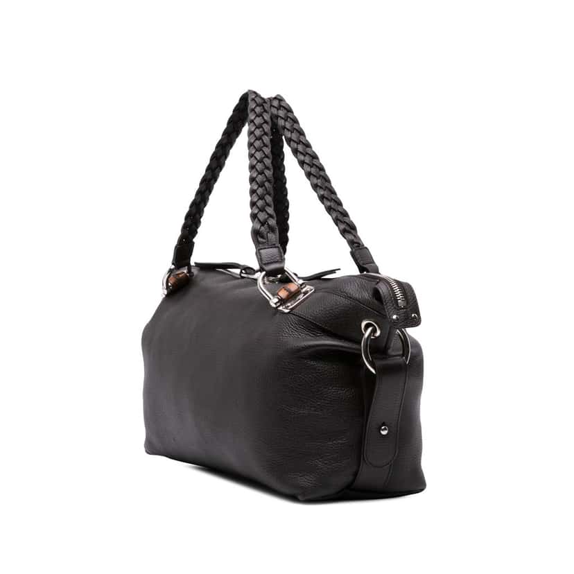Gucci Large Pebbled Calfskin Bamboo Bar Tote Brown Leather Good condition - Back View
