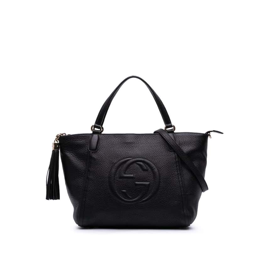 Gucci Small Pebbled Leather Soho Cellarius Satchel Black Leather Good condition - Front View