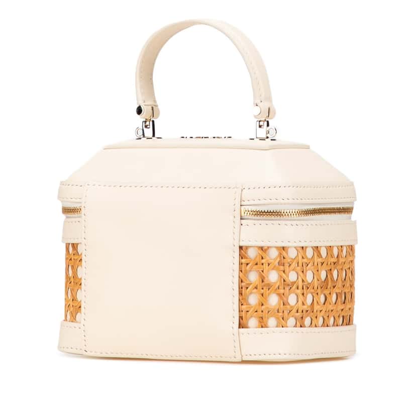 Bvlgari Vienna Straw and Calfskin Serpenti Forever Vanity Bag Brown Leather Good condition - Back View