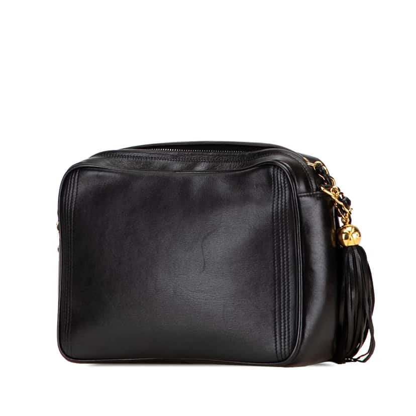 Chanel CC Quilted Lambskin Tassel Stitched Flap Crossbody Black Leather Good condition - Back View