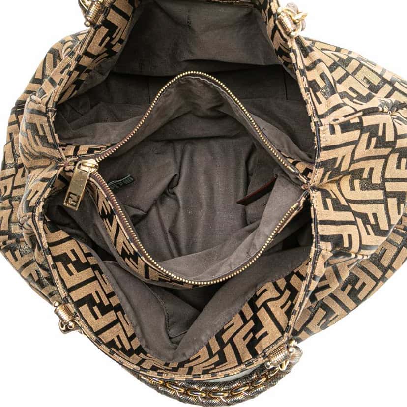 Fendi Large Zucca Metallic Lurex Mia Chain Tote Brown Polyester Good condition - Model View