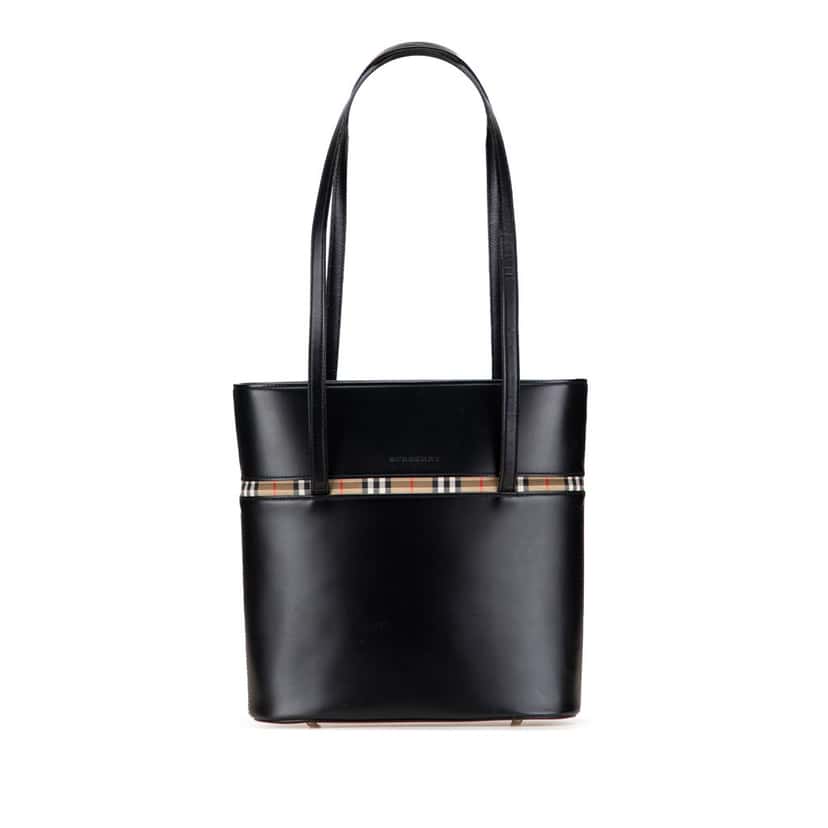Burberry House Check Trimmed Leather Shoulder Bag Black Leather Good condition - Front View