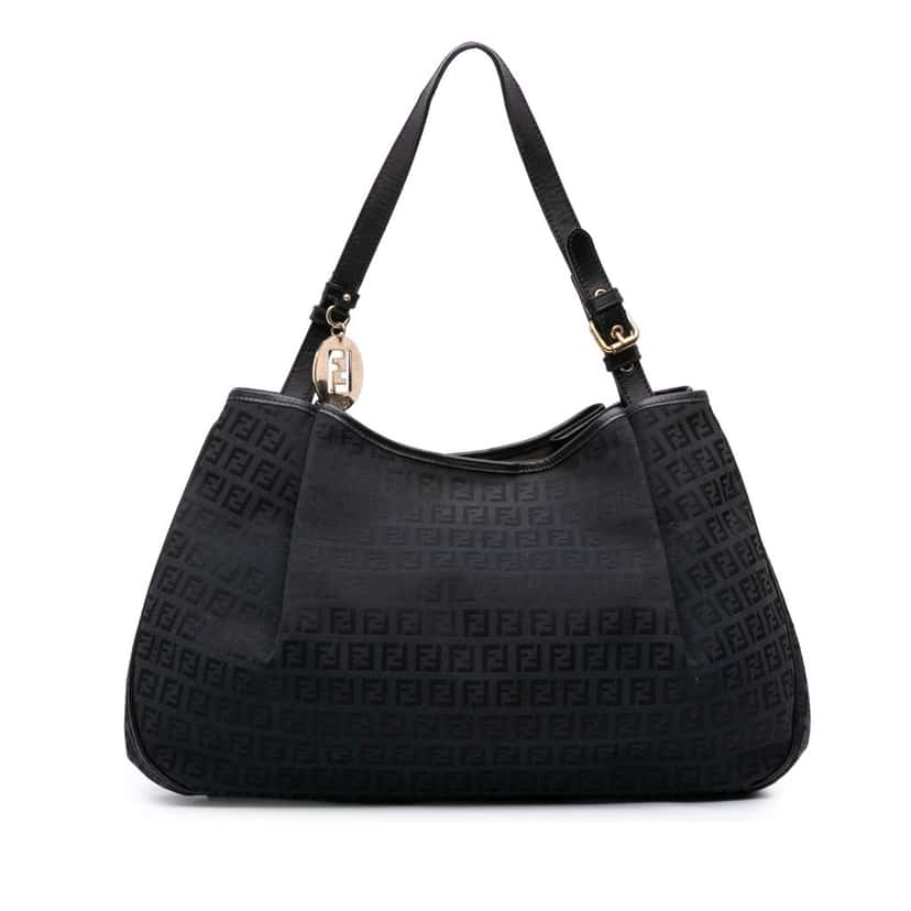 Fendi Zucchino Canvas Shoulder Bag Black Canvas Good condition - Front View