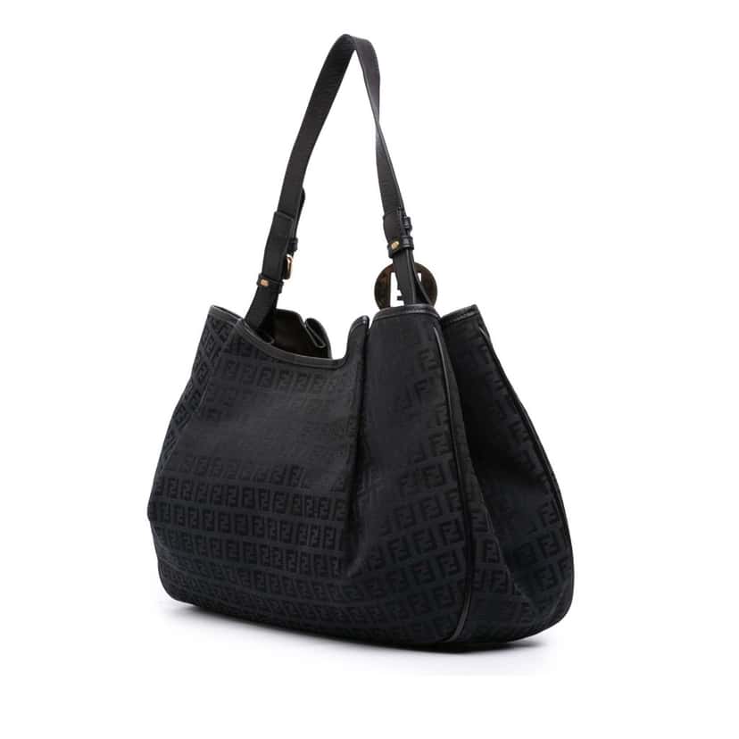 Fendi Zucchino Canvas Shoulder Bag Black Canvas Good condition - Back View