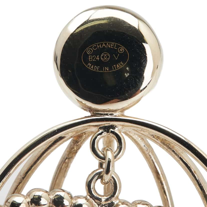 Chanel CC Gold Plated Faux Pearl and Rhinestones Logo Birdcage Brooch Gold Metal Good condition - Inside View