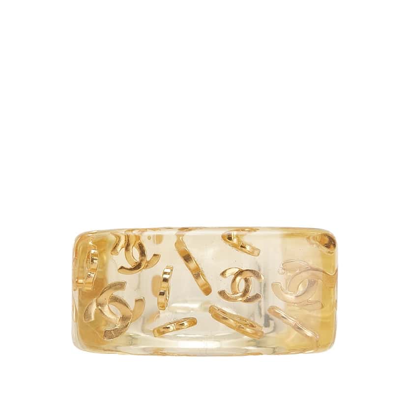 Chanel CC Acrylic and Gold Plated Logo Ring Gold Good condition - Front View