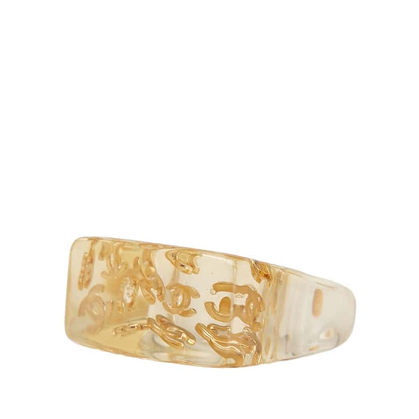 Chanel CC Acrylic and Gold Plated Logo Ring Gold Good condition - Back View