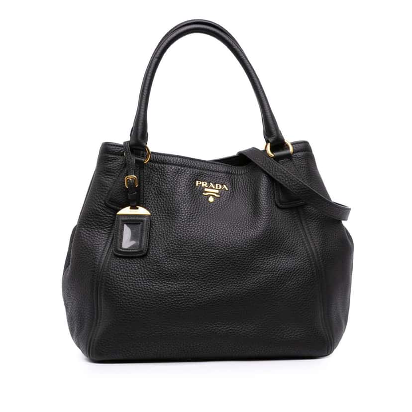 Prada Vitello Daino Open Convertible Tote Black Leather Good condition - Front View