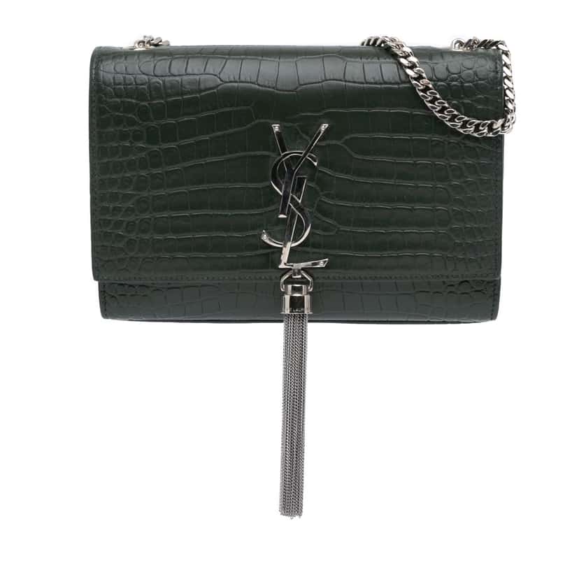 Saint Laurent Medium Croc Embossed Leather Kate Tassel Crossbody Green Leather Good condition - Front View