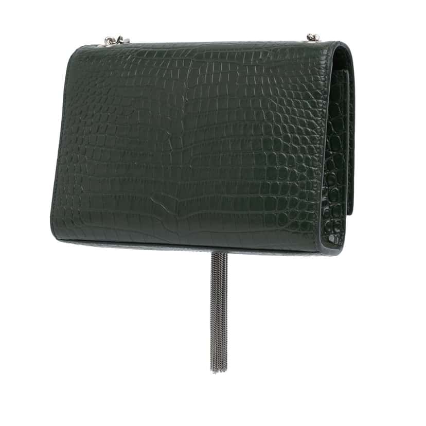 Saint Laurent Medium Croc Embossed Leather Kate Tassel Crossbody Green Leather Good condition - Back View