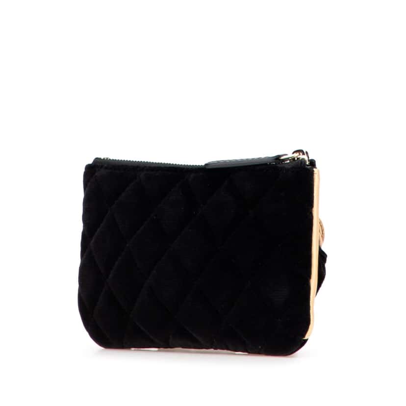 Chanel CC Quilted Velvet Camellia Pouch Black Velvet Good condition - Back View