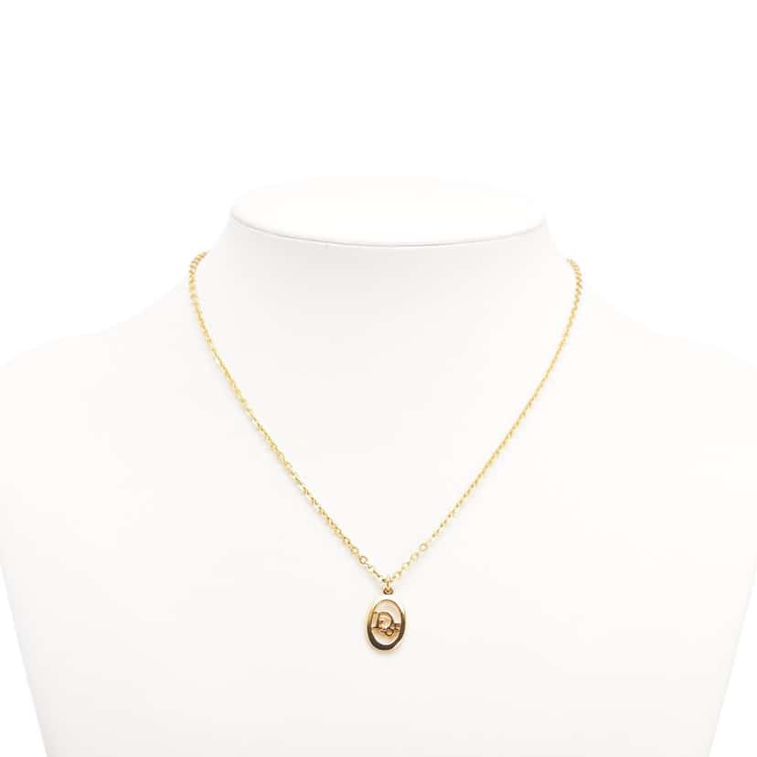 Dior Gold Plated CD Logo Pendant Necklace Gold Metal Good condition - Model View