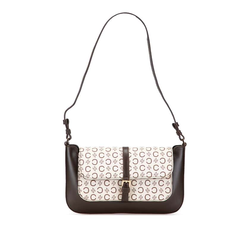 Celine C Macadam Canvas and Leather Shoulder Bag Brown Canvas Good condition - Front View