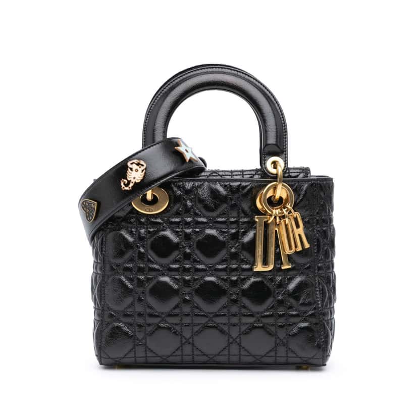 Dior Small Crinkled Patent Cannage My ABCDior Lady Dior Black Leather Good condition - Front View