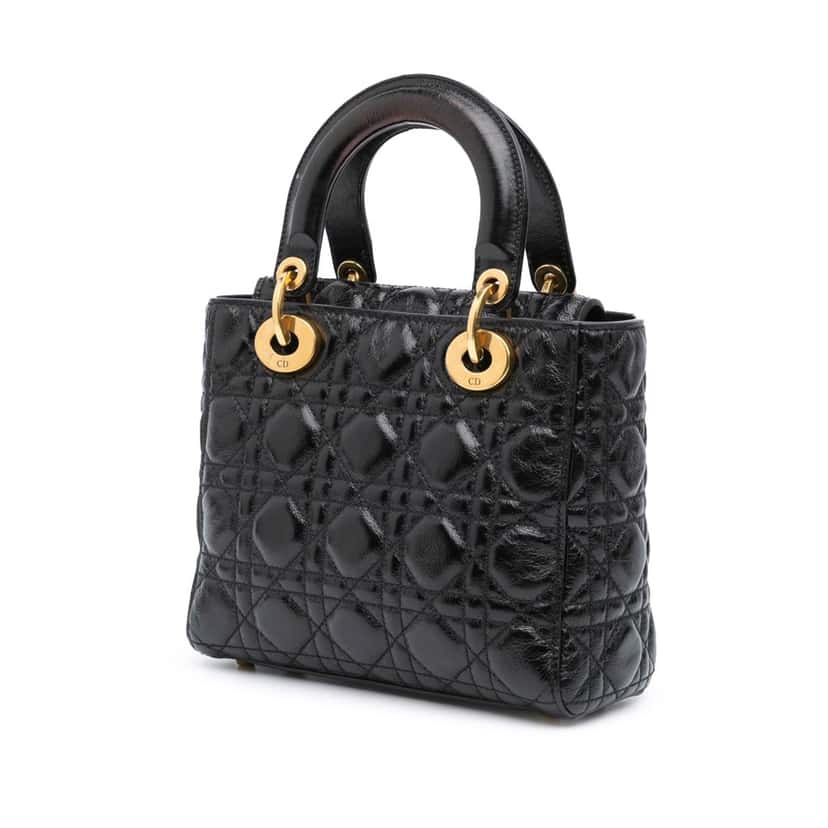 Dior Small Crinkled Patent Cannage My ABCDior Lady Dior Black Leather Good condition - Back View