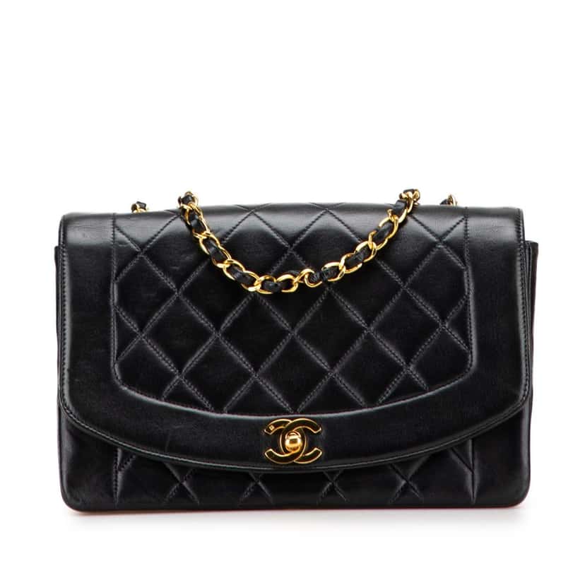 Chanel Medium Lambskin Diana Flap Black Leather Good condition - Front View