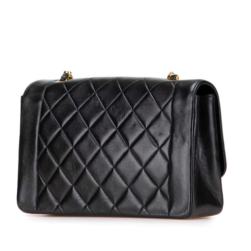 Chanel Medium Lambskin Diana Flap Black Leather Good condition - Back View