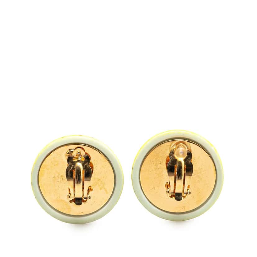 Chanel Gold Plated and Resin CC Round Clip On Earrings Yellow Very good condition - Back View