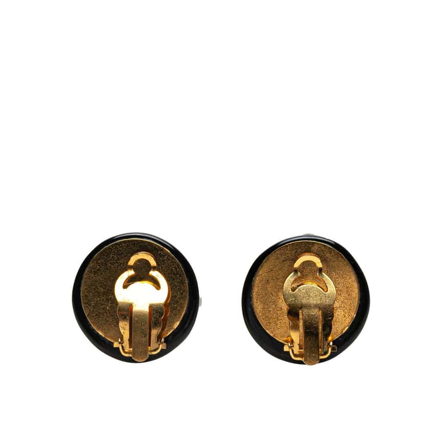 Chanel CC Resin and Gold Plated Button Clip On Earrings Black Good condition - Back View
