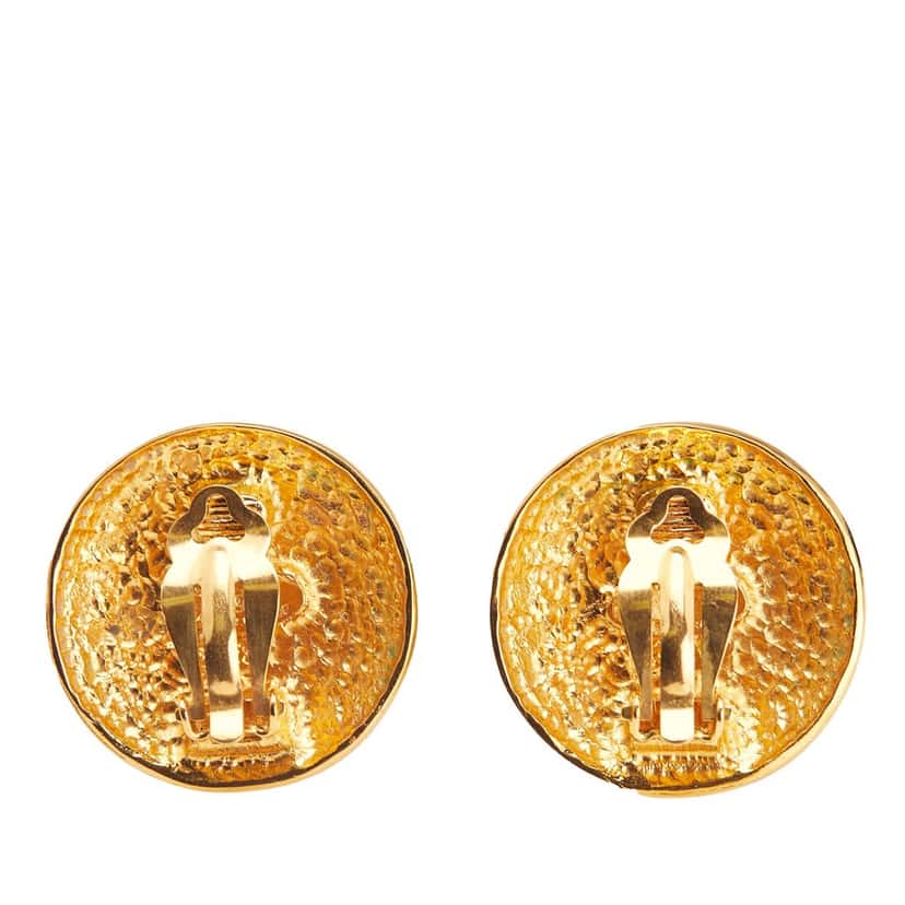 Chanel Gold Plated Camellia Cross Dome Clip On Earrings Gold Metal Good condition - Back View