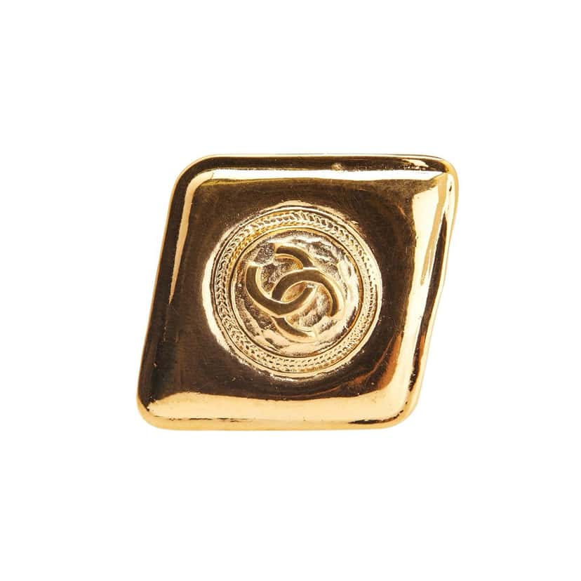 Chanel CC Gold Plated Diamond Brooch Gold Metal Good condition - Front View