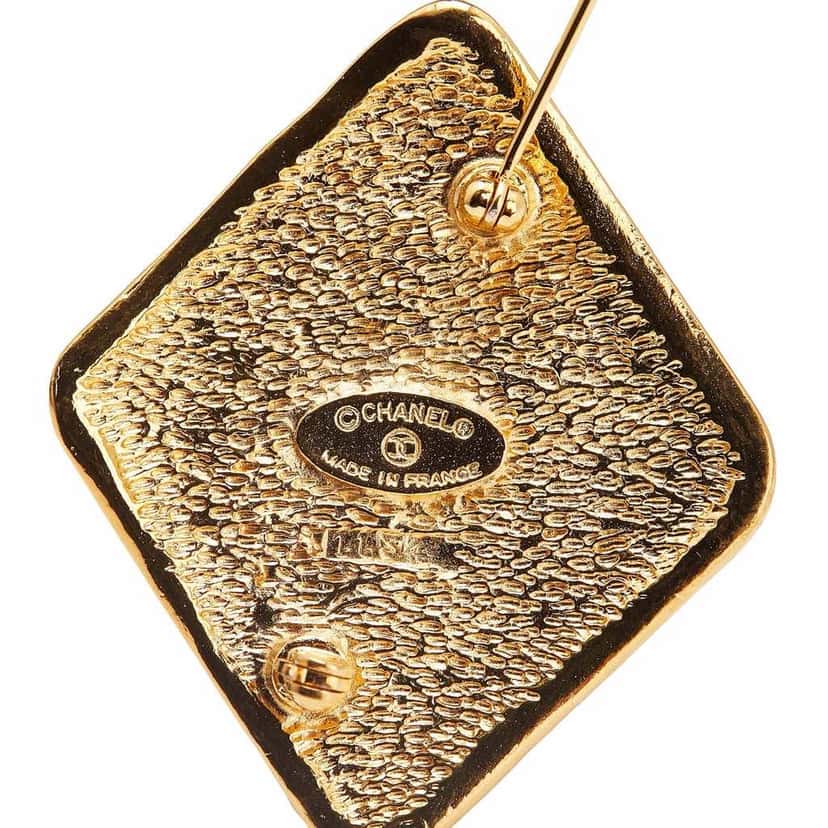 Chanel CC Gold Plated Diamond Brooch Gold Metal Good condition - Inside View