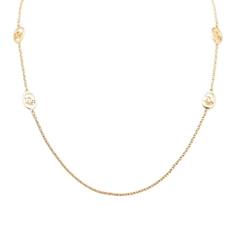 Dior Gold Plated Logo Chain Necklace Gold Metal Good condition - Front View