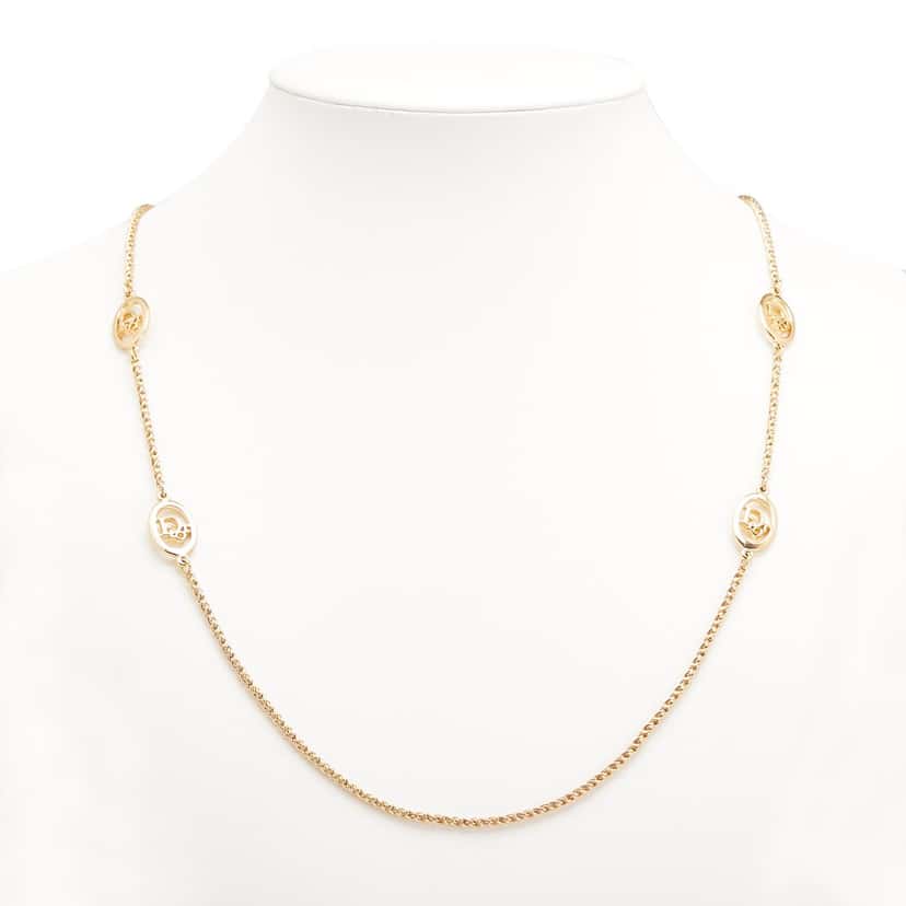 Dior Gold Plated Logo Chain Necklace Gold Metal Good condition - Model View
