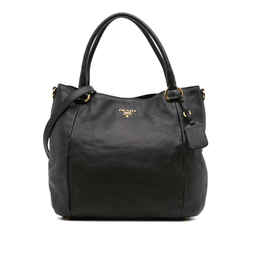 Prada Vitello Daino Open Convertible Tote Black Leather Good condition - Front View