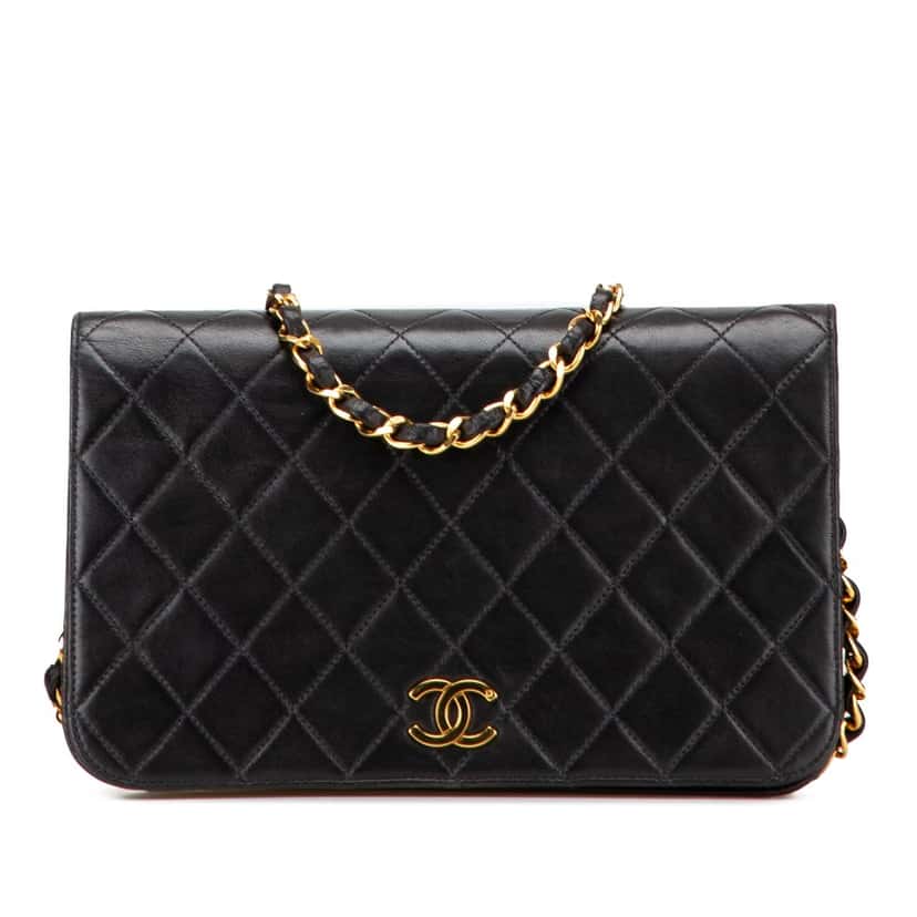 Chanel CC Quilted Lambskin Full Single Flap Black Leather Good condition - Front View