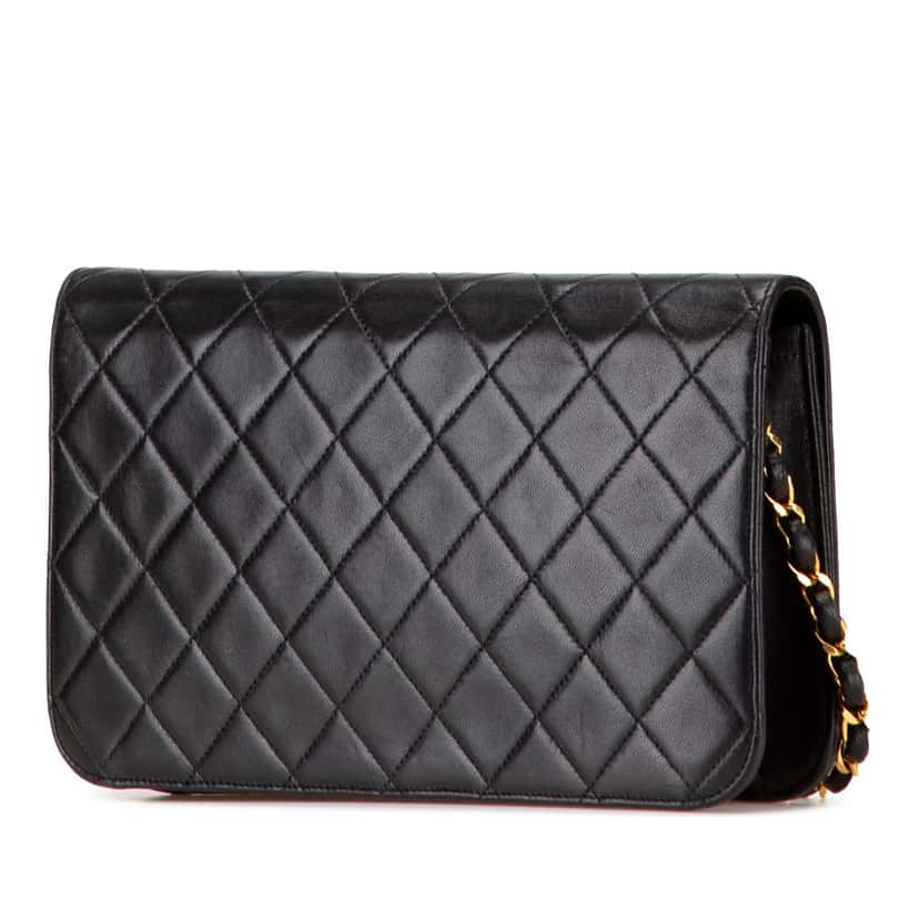 Chanel CC Quilted Lambskin Full Single Flap Black Leather Good condition - Back View