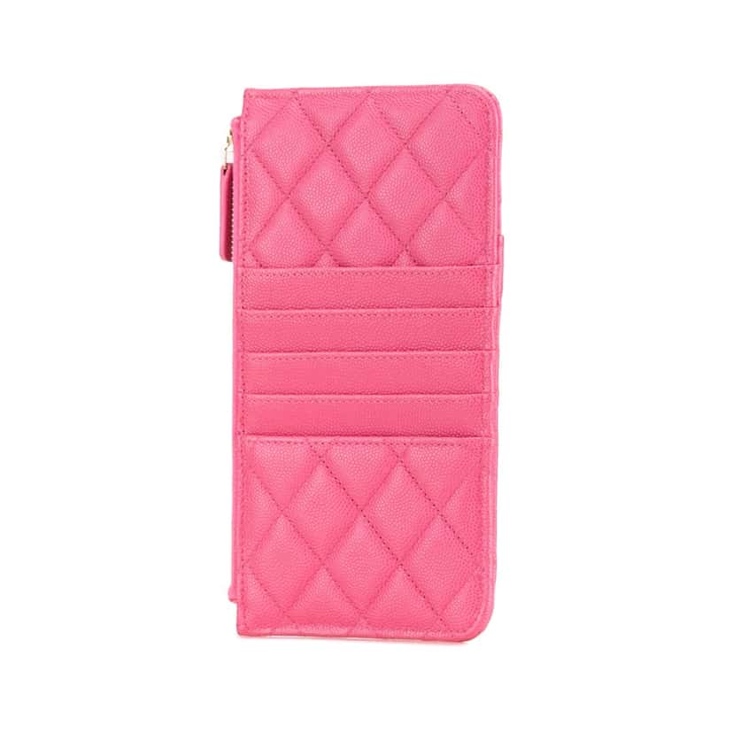 Chanel CC Quilted Caviar Flat Phone Case Wallet Pouch Pink Leather Good condition - Back View