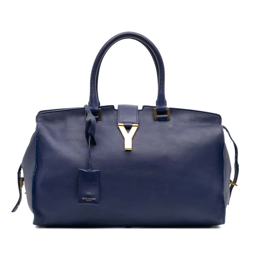 Saint Laurent Medium Leather Classic Y Cabas Satchel Blue Leather Good condition - Front View