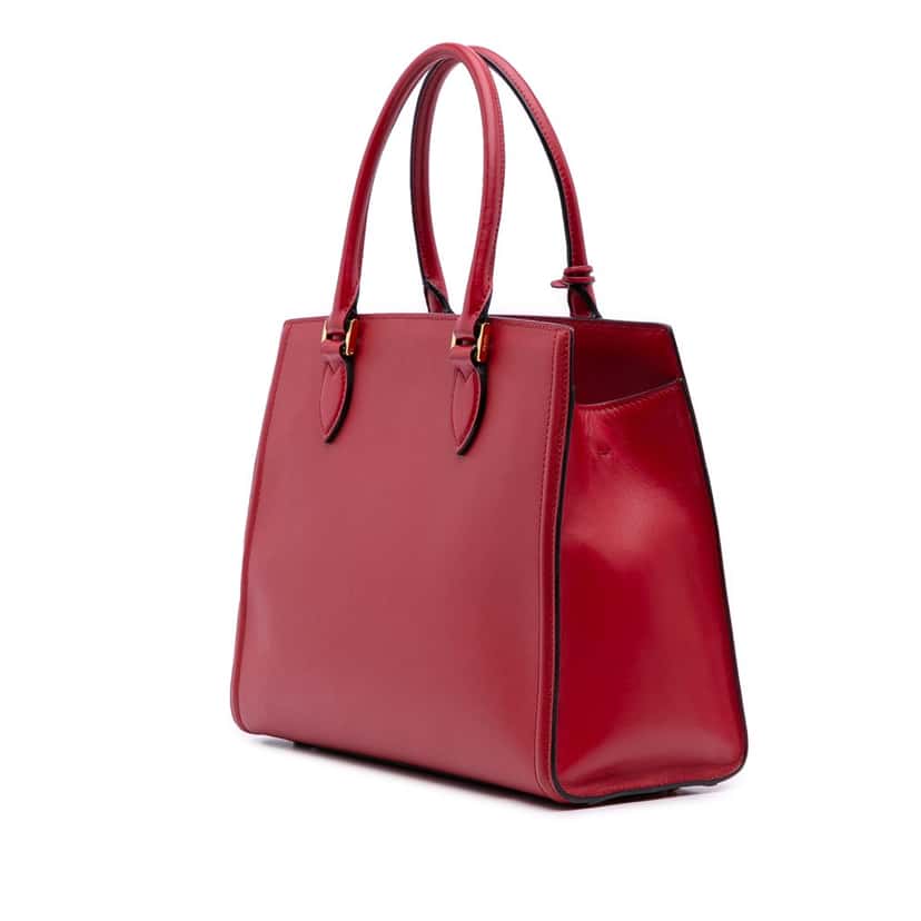 Prada Soft Calf Trimmed Saffiano Convertible Tote Red Leather Good condition - Back View
