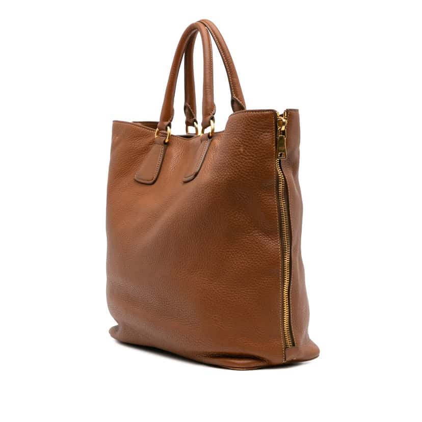 Prada Vitello Daino Open Convertible Tote Brown Leather Good condition - Back View