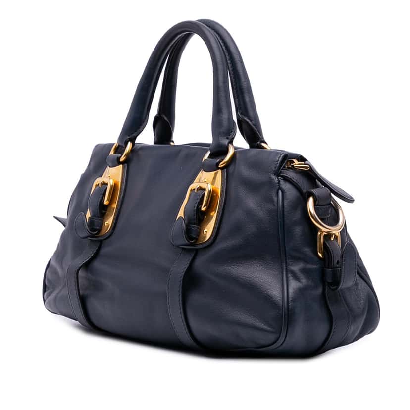 Prada Soft Calf Satchel Blue Leather Good condition - Back View