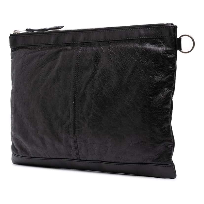 Balenciaga Lambskin Motocross Classic Clip L Clutch Black Leather Good condition - Back View
