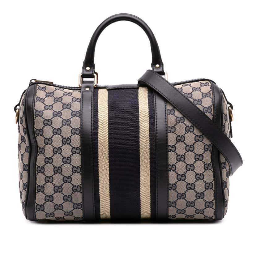 Gucci Medium GG Canvas Web Joy Boston Bag Brown Canvas Good condition - Front View