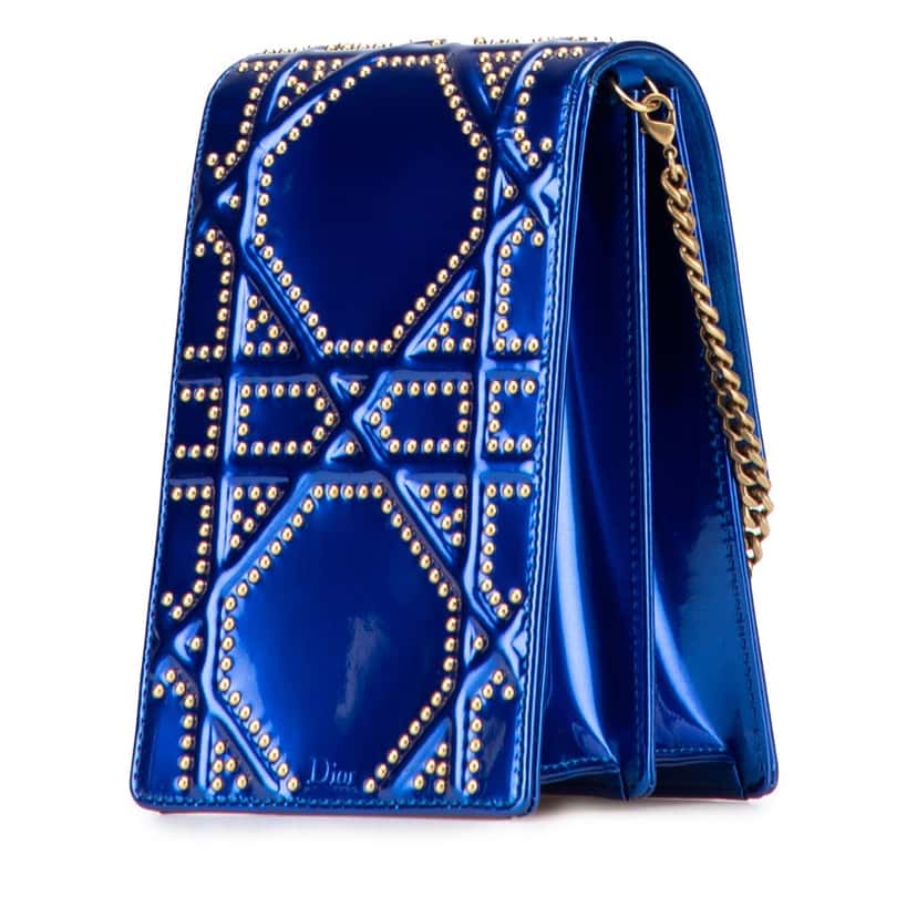 Dior Studded Patent Diorama Vertical Clutch Blue Leather Good condition - Back View