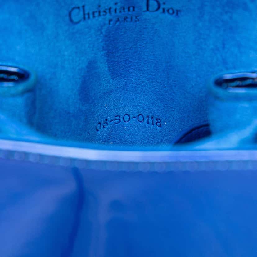 Dior Studded Patent Diorama Vertical Clutch Blue Leather Good condition - Box View