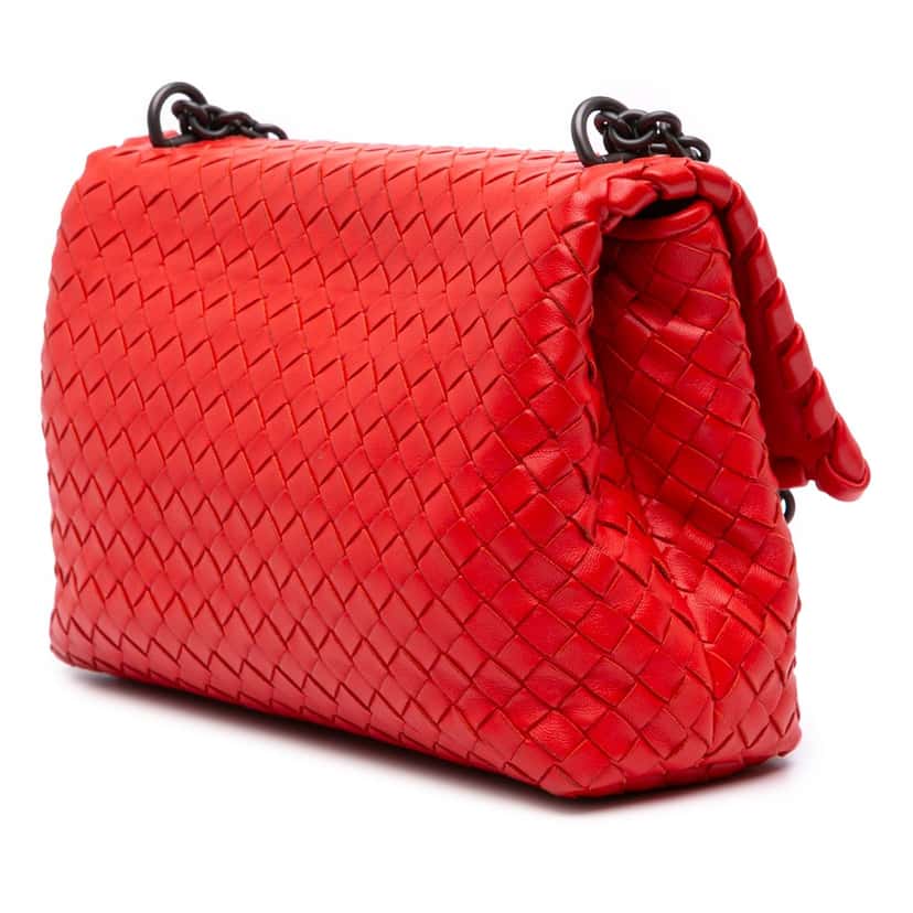 Bottega Veneta Small Nappa Intrecciato Olimpia Shoulder Bag Red Leather Good condition - Back View