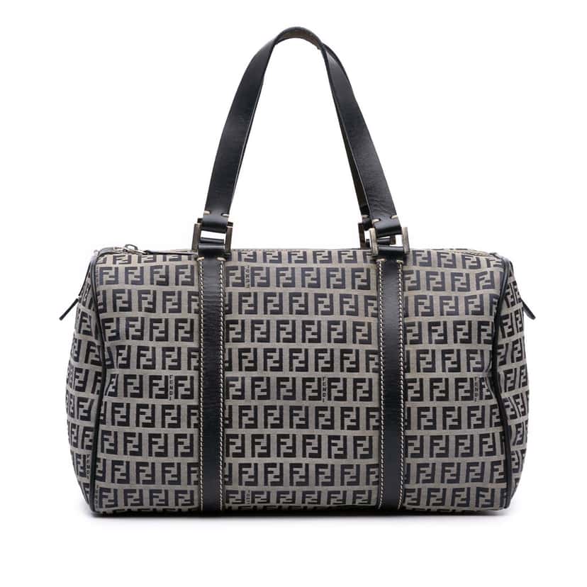 Fendi Zucchino Canvas Boston Bag Grey Canvas Good condition - Front View