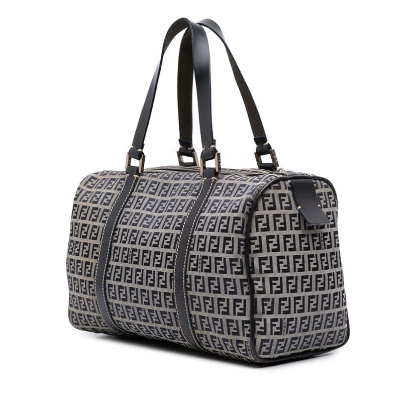 Fendi Zucchino Canvas Boston Bag Grey Canvas Good condition - Back View